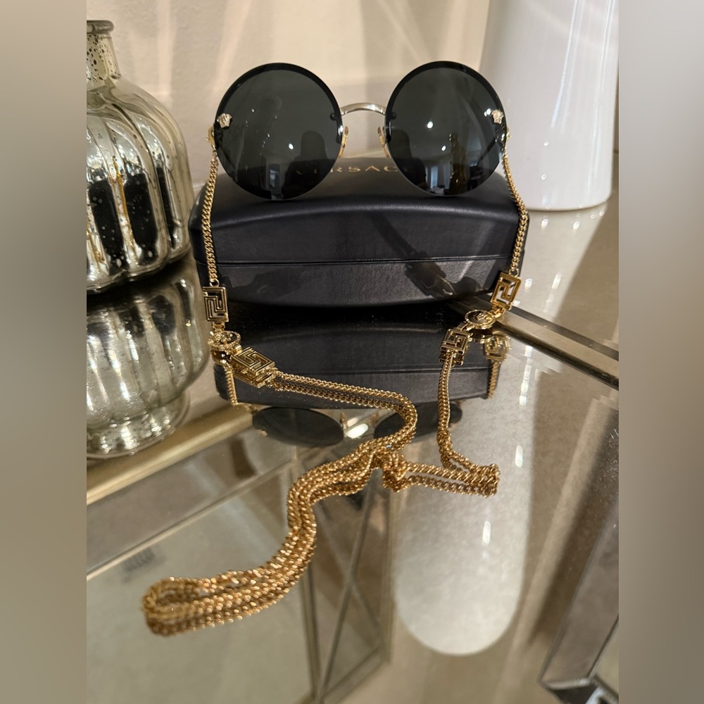 Versace Black and Gold Sunglasses with Chain